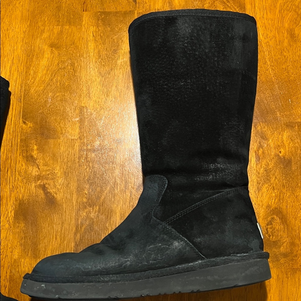 UGG Classic Tall Black Suede Boots with Metal Logo US Women's Size 7 - Picture 12 of 16